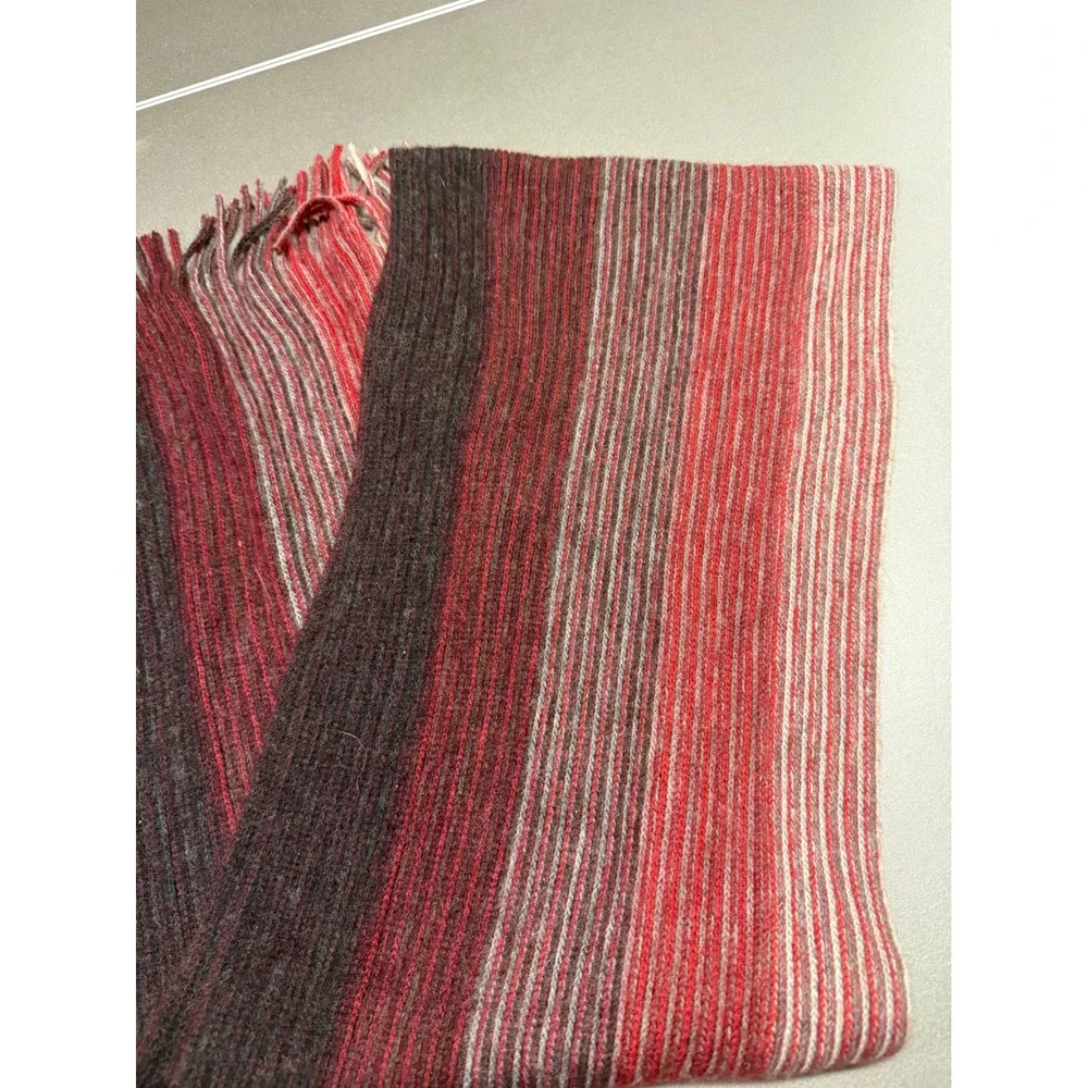 Apt. 9 Mens Red Black‎ Striped Ribbed Knit Winter Scarf with Fringe One Size